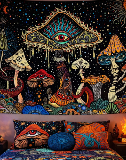 Mantar ve Göz Desenli Mistik Astrolojik Duvar Örtüsü Duvar Halısı Ev Dekorasyonu Duvar Dekorasyonu