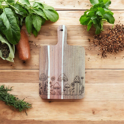 Mushroom Acacia Cutting Board, Engraved Cutting Board, Mushrooms