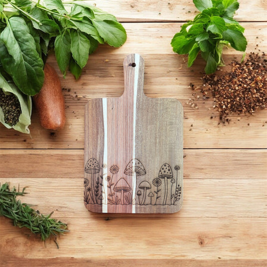 Mushroom Acacia Cutting Board, Engraved Cutting Board, Mushrooms