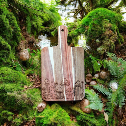 Mushroom Acacia Cutting Board, Engraved Cutting Board, Mushrooms